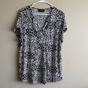 Lane Bryant Navy and White Patterned Blouse